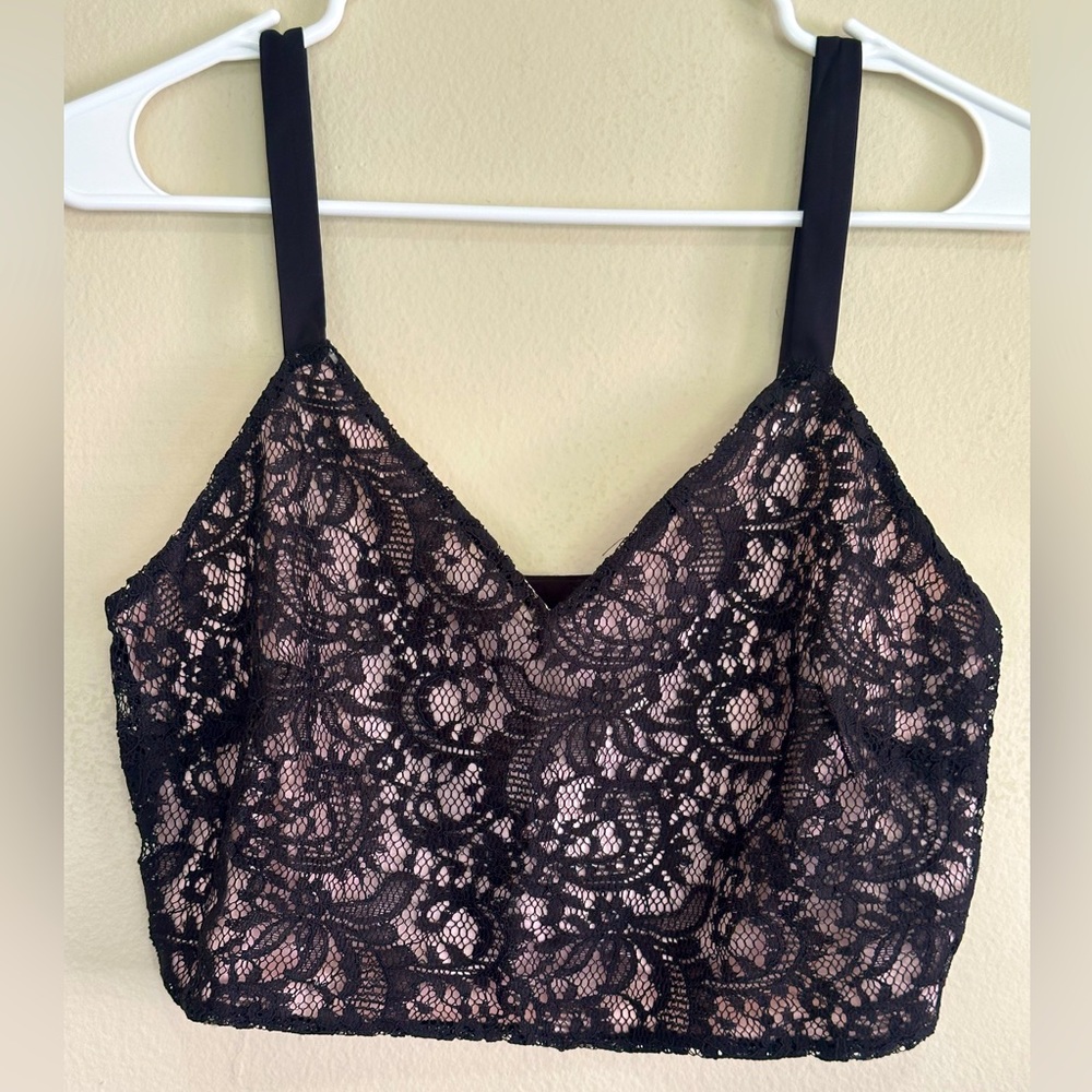 Express black and pink; backless; lace crop top